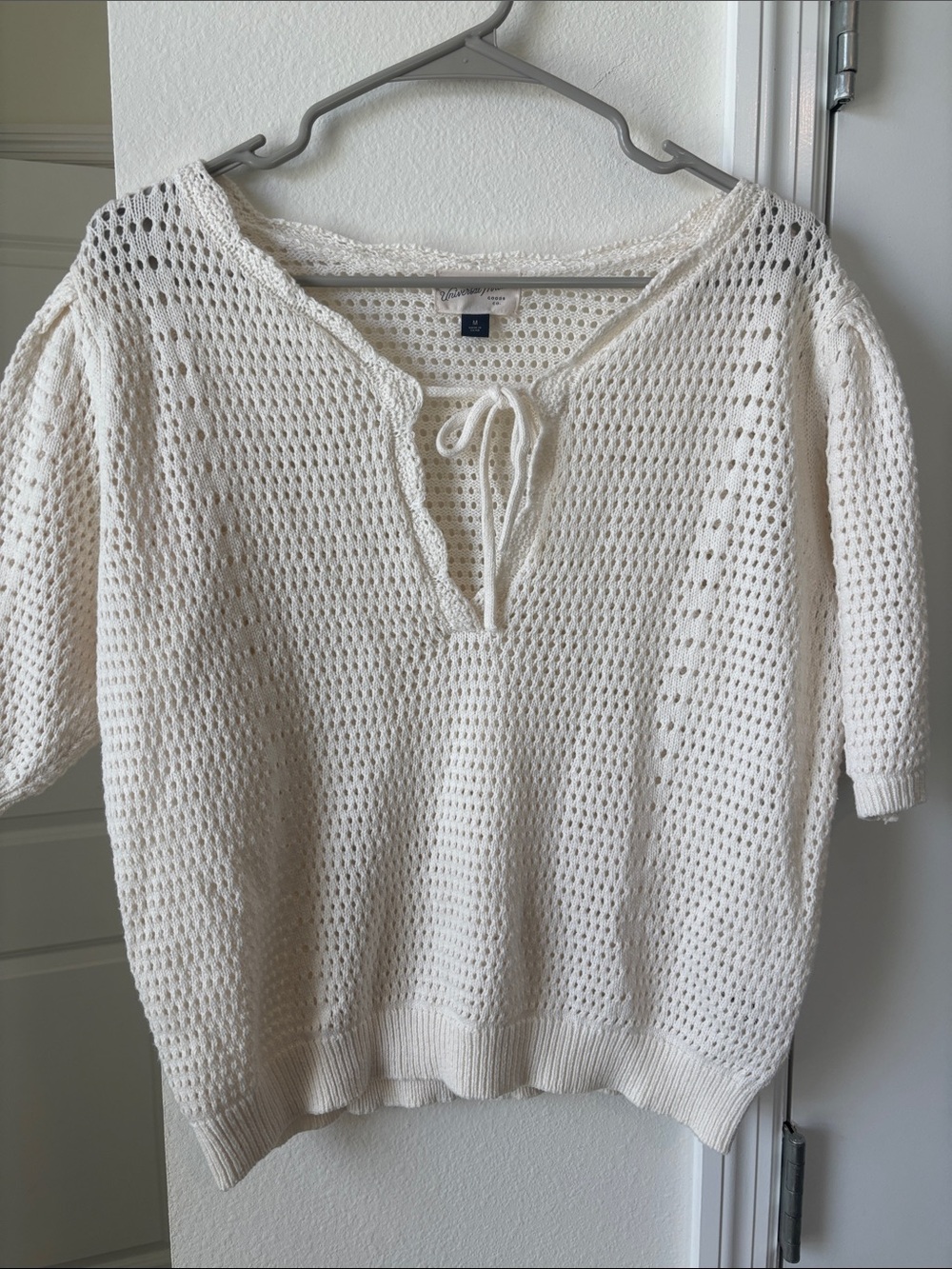 Universal Thread Cream Open-Weave V-Neck Tie Sweater
